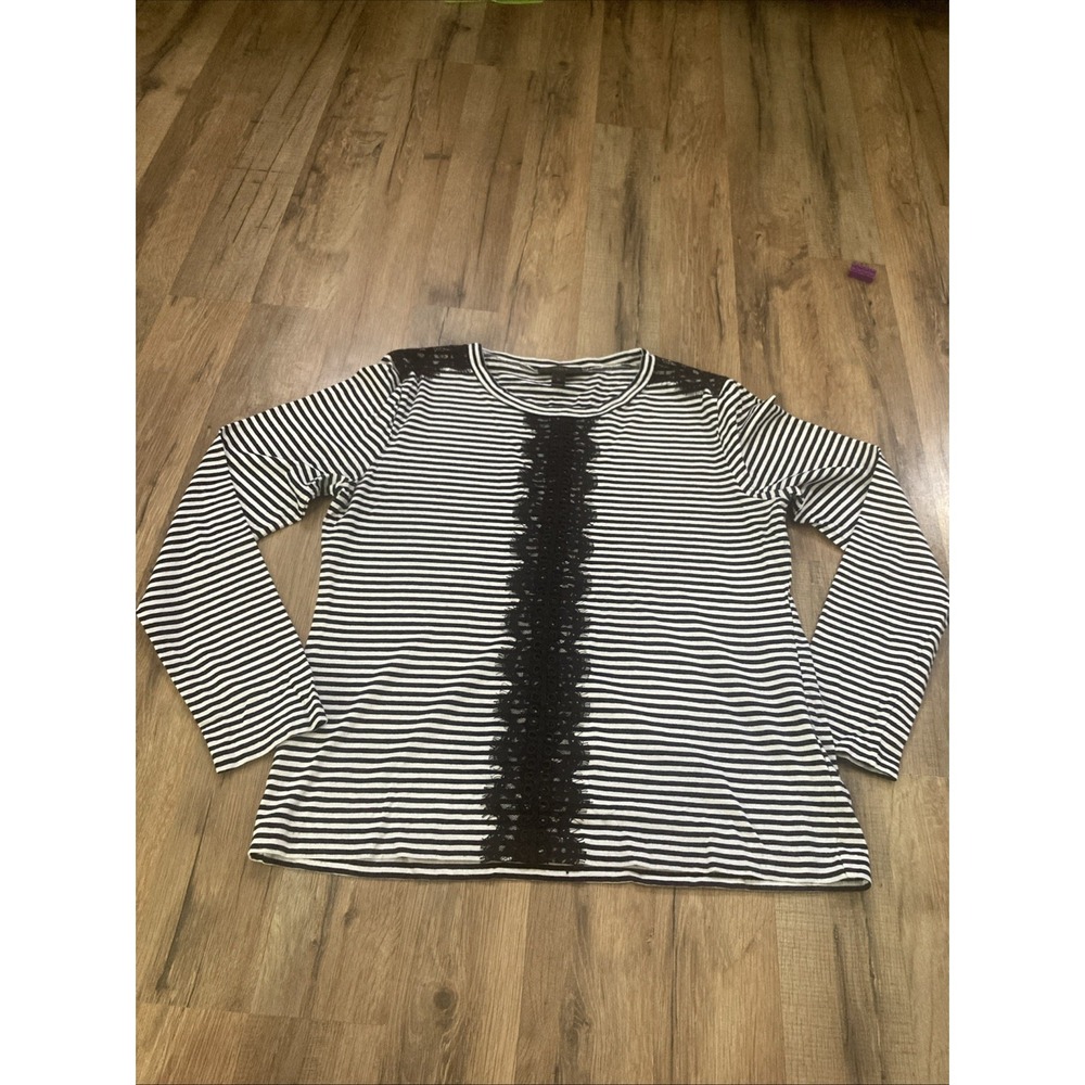 J. Crew Perfect Fit Striped Black & White Tee M Long Sleeve Preppy Quiet Luxury